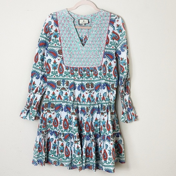 Tuckernuck Teal and Seagrass Block Print Kenzo Dress Coverup V-neck size small - Picture 13 of 13